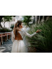 Boat Neck Lace Tulle Keyhole Back Unique Wedding Dress